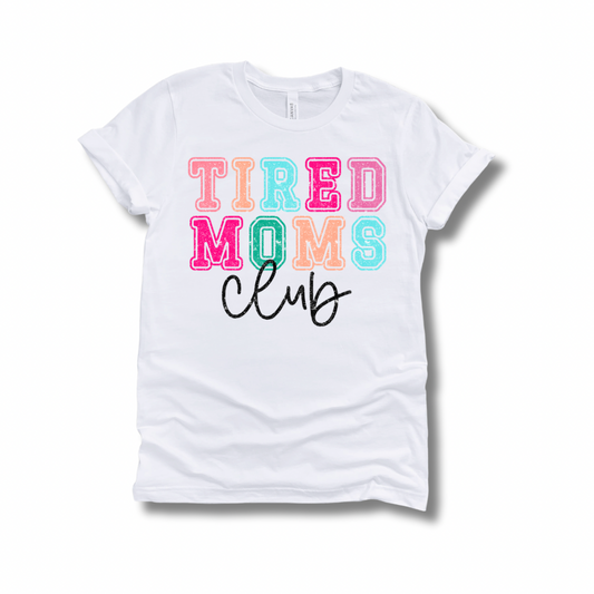 Tired Moms Club Color Block Glitter Print T-shirt
