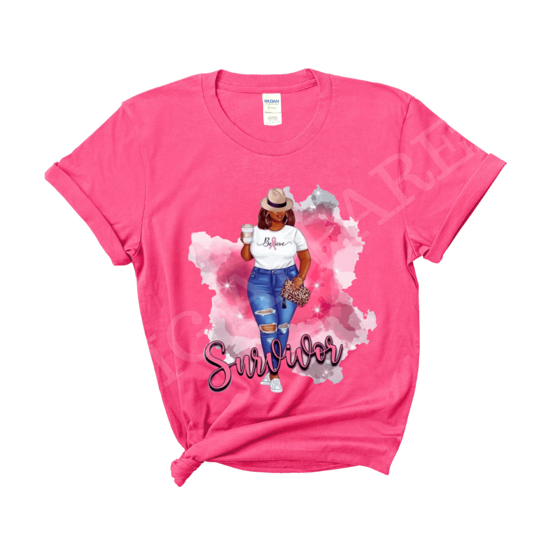 Pink Survivor Breast Cancer Awareness Fashion Woman T-shirt