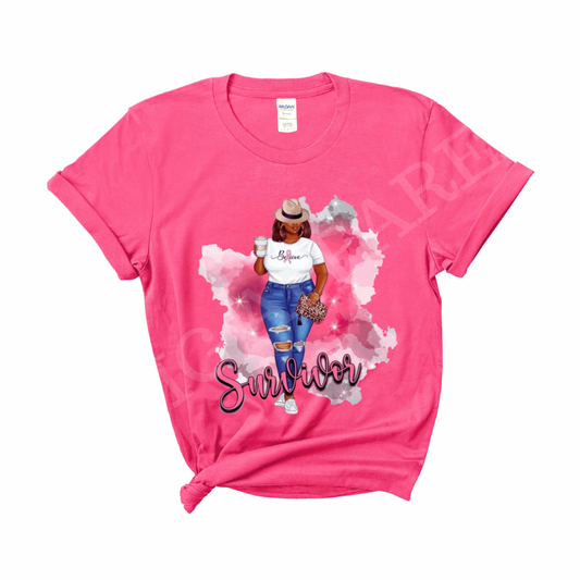 Pink Survivor Breast Cancer Awareness Fashion Woman T-shirt