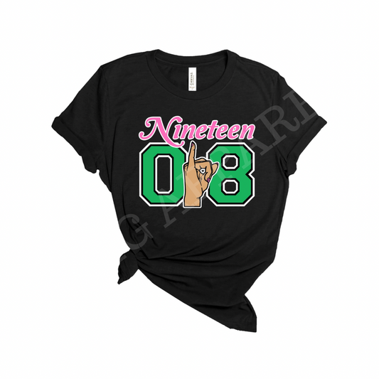 Nineteen 08 AKA Pinkies Up | Women’s HBCU Sorority 1908 Pink and Green T-shirt