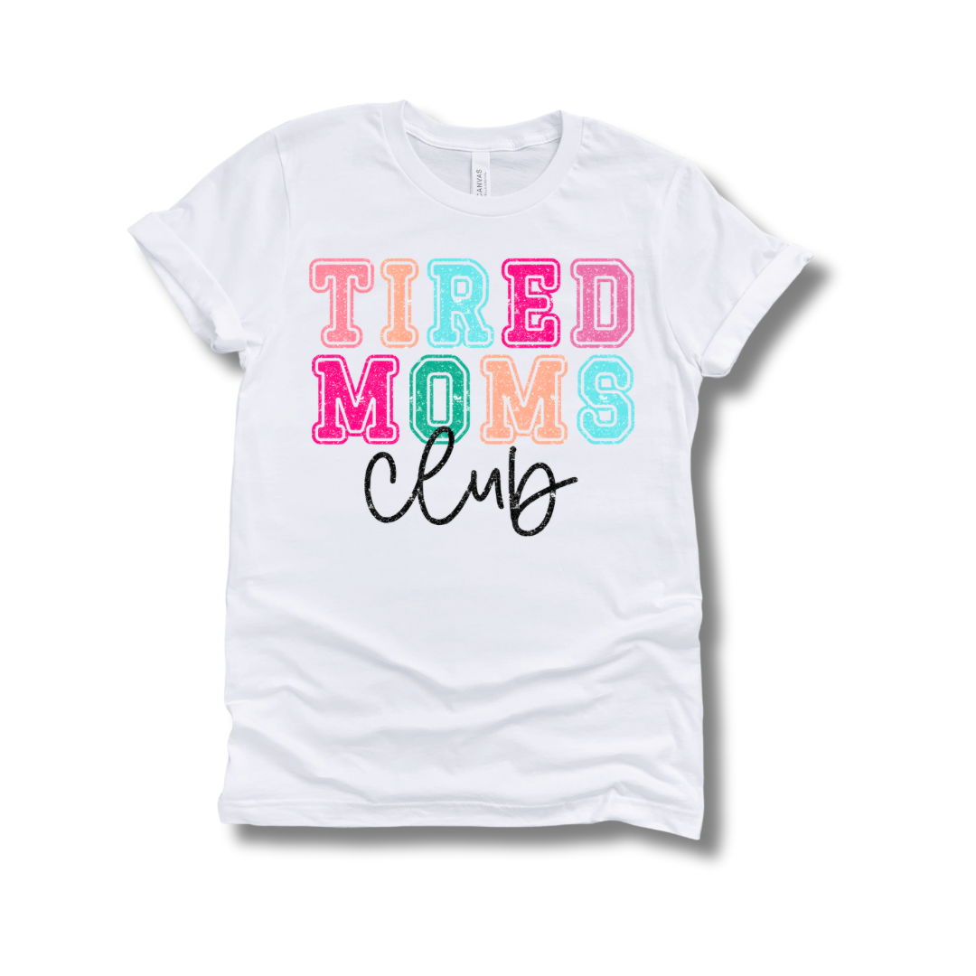 Tired Moms Club Color Block Glitter Print T-shirt