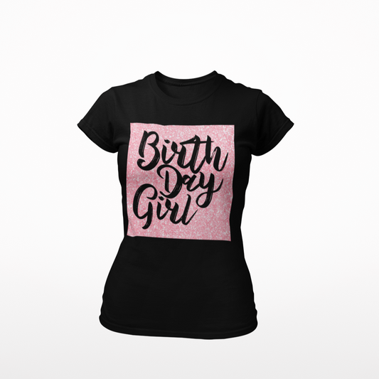 black cotton women's fitted Birthday T-shirt
