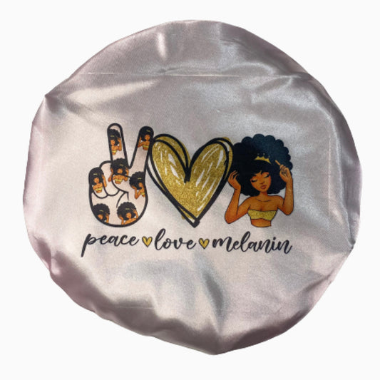 “Peace.Love.Melanin”- Selfcare Spa Day Hair Bonnet - OTMG Apparel & Customs